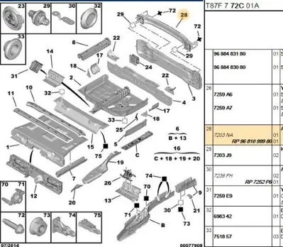 PSA 9681099980 Arka Havuz Sacı Traversı 9681099980 9681099980 7203.NA