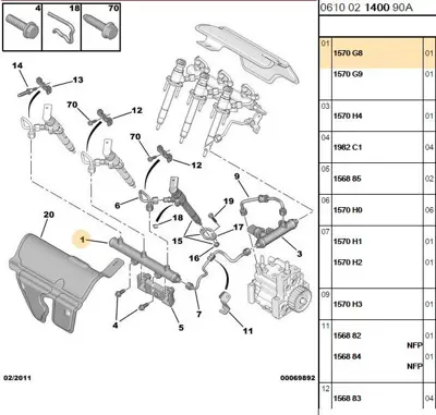 PSA 1570.G8 Injector Raıl 4R8Q9D280AC 9653969680 JDE4062