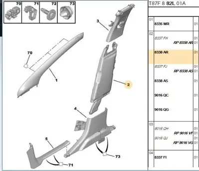 PSA 8338.AR Sağ Orta Direk Bakaliti 8338.AR