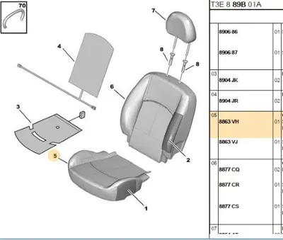 PSA 8863.VH Koltuk Oturma Yüzü 8863.VH