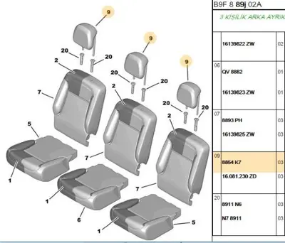 PSA 8854.K7 Arka Koltuk Kafalık 8854.K7