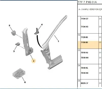 PSA 7130.85 Sağ Ön Direk İç Sacı 7130.85