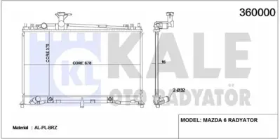 KALE 360000 Motor Su Radyatoru Mazda 6 1,8 2,0 2002 2007 Otomatık Vıtes LF21 15 200B