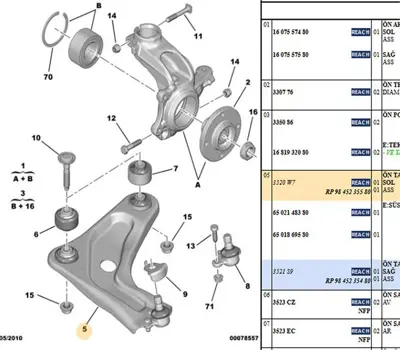 PSA 9845235480 Sağ Ön Salıncak 3521S9 9845235480 3521T0 3521T3 3521V2 9670771480 9803286480 3521N8