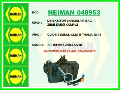 NEIMAN 048953 Direksiyon Sargisi Air Bag Zembereği Komple Clio I SCC710161 231127 255672223R 50273610 7701048953 251648 CCC71016 450039 430761 SCC71016