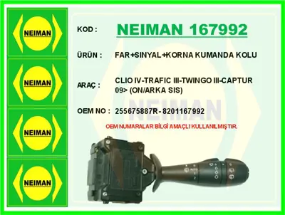 NEIMAN 167992 Far-Sinyal-Korna Kumanda Kolu Clio Iv-Trafic Iii-T 8201167992 52026010 255675887R 23551 251690 V46800051 430320 451800248 916447 440794