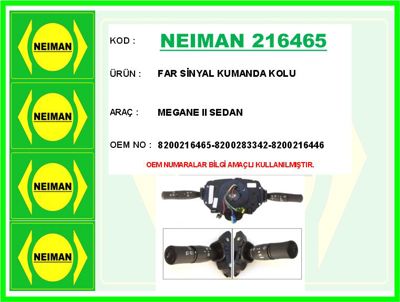 NEIMAN 216465 Far Sinyal Kumanda Kolu Megane II Sedan 8200216446 916630 440688 2103194 8200216450 430119 8200216465 50373500OE DVGC144N 251641