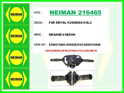 NEIMAN 216465 Far Sinyal Kumanda Kolu Megane II Sedan 8200216446 916630 440688 2103194 8200216450 430119 8200216465 50373500OE DVGC144N 251641