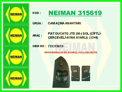 NEIMAN 315619 Cam Açma Anahtari Fiat Ducato Jtd 06- Sol Çiftl 735315619 6554T3PART 662519 26026 735315619PART 6554T3 W0114 2106026 ZRFTP76003 50027220