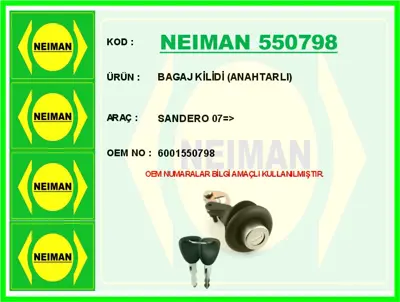 NEIMAN 550798 Bagaj Kilidi Anahtarli Sandero 07=-Gt 6001550798