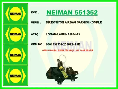 NEIMAN 551352 Direksiyon Airbag Sargisi Komple Logan-Laguna II 0 255672425R SCC71019 CCC71019 6001551352 50273910 RECSCC710190 RECSCC71019 CCC71019GS CCC71019AS 62079019OEM
