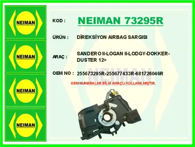 NEIMAN 73295R Direksiyon Airbag Sargisi Sandero Ii-Logan Ii-Lodg 430770 255673295R CCC71003GS 21031136 231136 CAV1065 450032 SCC710031 916518 251675