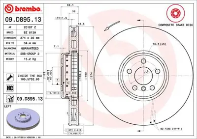 BREMBO 09.D895.13 Fren Diski On Composite Bmw 34106880077