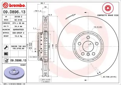 BREMBO 09.D896.13 Fren Diski On Composite Bmw 34106875284