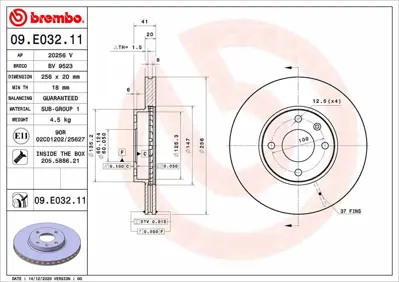 BREMBO 09.E032.11 Fren Diski On Opel Karl 13584677 569131 9E03211 BG4951C BD1571 O1060V RAD2686C DSK3181 NBD1930 ADC2809V