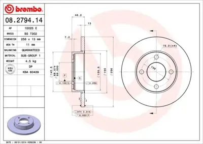BREMBO 7499310 Fren Diski Ön Sağ-sol Audı 80 B3 80-GT91 Audı 90  431615301 443615301