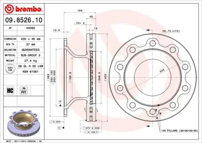 BREMBO 09852610 Fren Diski Smb Axle 22.5 M069018