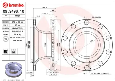 BREMBO 09949610 Fren Diski Renault Trucks D 01/13-GT-RENAULT Tru 20704422