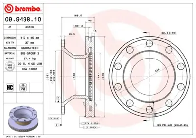 BREMBO 09949810 Fren Diski Renault Trucks D 01/13-GT-RENAULT Tru 20763234