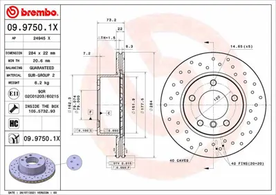 BREMBO 0997501X Fren Diski Bmw 1 E81 09/06-09/12-BMW 1 E87 02/ 
