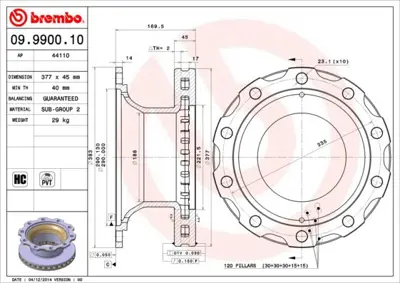 BREMBO 09990010 Fren Diski Bpw Axle 0308834080