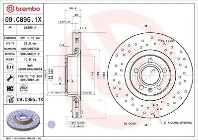 BREMBO 09C8951X Fren Diski Ön Audı A6-A8 2005-2011 4F0615301E
