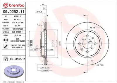 BREMBO 09D25221 Fren Diski Çiftli Paket - BOYALI. Delikli Ön Suz 5531170L00