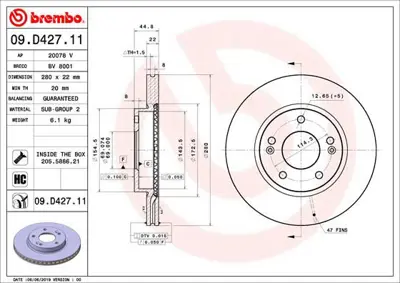BREMBO 09D42711 Fren Dıskı On Uv Coated Hyundaı 51712G2100
