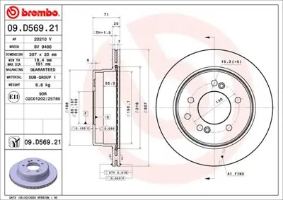 BREMBO 09D56921 Fren Dıskı Arka Uv Coated Ssangyong 4840121002