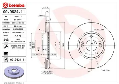 BREMBO 09D62411 Fren Dıskı On Uv Coated Hyundaı 51712G4000