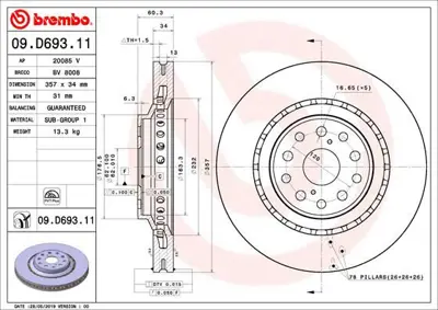 BREMBO 09D69311 Fren Dıskı On Uv Coated Lexus 4351650010