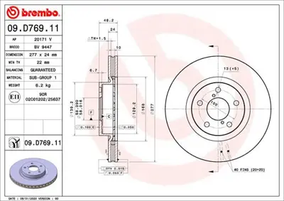 BREMBO 09D76911 Fren Dıskı On Uv Coated Subaru 26300FL000