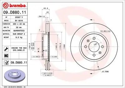 BREMBO 09D88011 Fren Dıskı On Uv Coated Hyundaı 51712H8580