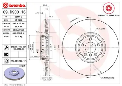 BREMBO 09D90013 Fren Dıskı On Composıte Bmw 34116789070