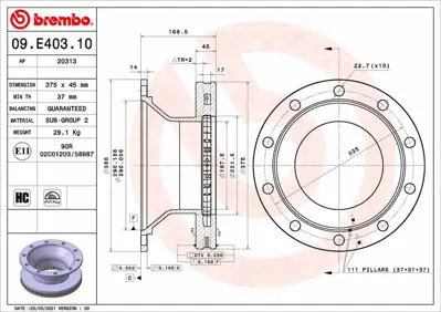 BREMBO 09E40310 Fren Diski Schmıtz Cargobull Axle 1088133