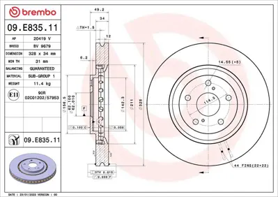 BREMBO 09E83511 Fren Diski Lexus Rx L1 12-08-12-15 4351248120
