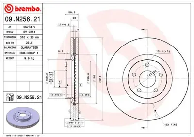 BREMBO 09N25621 Fren Diski Ön Ford Mondeo 14-GT DG9C 1125 CC 5202200