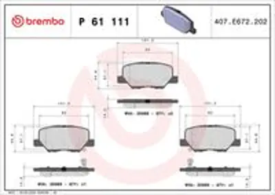 BREMBO P61111E Arka Balata P4008 1.6-1.8HDİ 12-GT / Mıtsubıshı A 1609899680 4605B071 4605A802