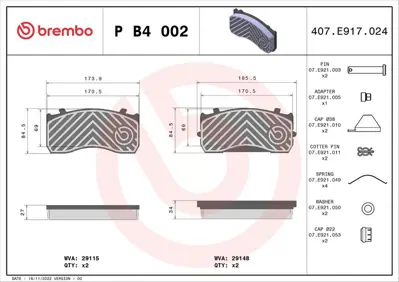 BREMBO PB4002 Fren Balatası Dennıs Dagger 01/02-12/07-MAN Tgl I  A0034207220