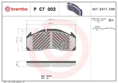 BREMBO PC7002 Fren Balatası Merıtor Lm -gt-merıtor Ta -gt-pl 20918891