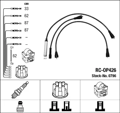 NGK  0796 Buji - Bobin Kablosu Takımı Set Opel Vectra A-as 1612642 90350551 1612473 1612501