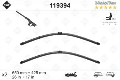 Valeo  119394 Silecek Süpürgesi Ön Takım Ford Focus 04-GT Ölçül GM5J S17528 BA 4M51 S17528 AA