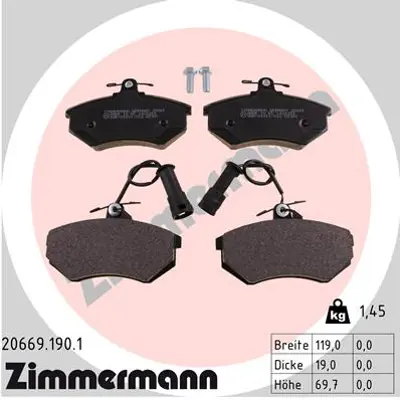 ZIMMERMANN 20669.190.1 Disk Fren Balatası Ön Golf III 1991-1999-VENTO 199 357698151C