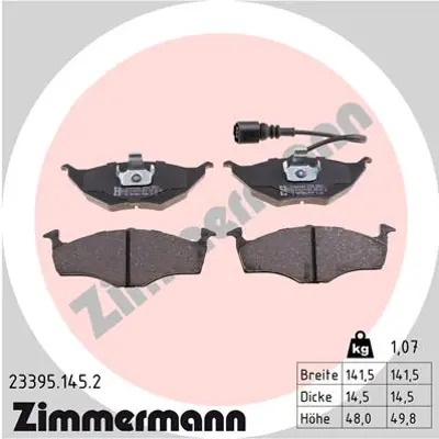 ZIMMERMANN 23395.145.2 Disk Fren Balatası Ön A2 2001-2005 986424632-GDB14 8Z0698151
