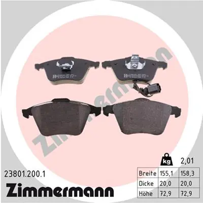 ZIMMERMANN 23801.200.1 Disk Fren Balatası Ön Cc 2011-GTEOS 2006-GTGOLF  1K0698151B 1K0615105DF 1K0615106DF