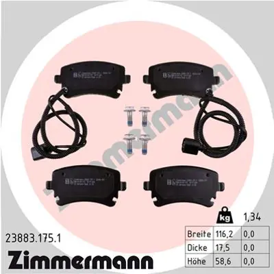 ZIMMERMANN 23883.175.1 Arka Balata Phaeton 3.2 V6 3.6 4.2 6.0 W12 5.0 V10 3D0698451 3D0698451A