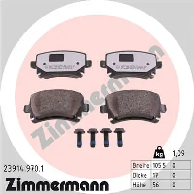 ZIMMERMANN 23914.970.1 Arka Balata PASSAT-CC-CADDY-GOLF5-GOLF6-JETTA-A3-A 3C0698451D 1K0698451G 4F0698451D