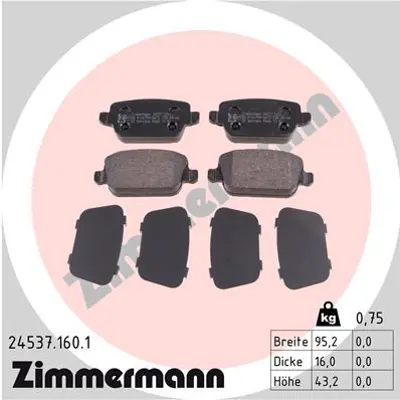 ZIMMERMANN 24537.160.1 Fren Balatası Arka Ford-land Rover-volvo Mondeo-ga 6G91 2M008 GB LR003655 30671576