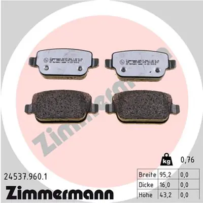 ZIMMERMANN 24537.960.1 Fren Balatası Arka Ford-land Rover-volvo Mondeo-ga 6G91 2M008 GB LR003655 30671576