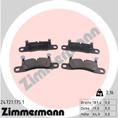 ZIMMERMANN 24721.175.1 Arka Balata Cayenne 958 3.6 S 4.8 4.8T 3.0 S 3.0 95835293950 7P5698451
